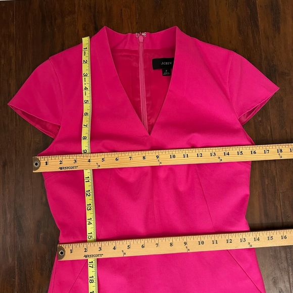 J. CREW V-Neck Bi-Stretch Cotton Sheath Dress in Soft Fuchsia - Picture 13 of 14